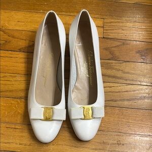 Salvatore Ferragamo White Leather Pumps